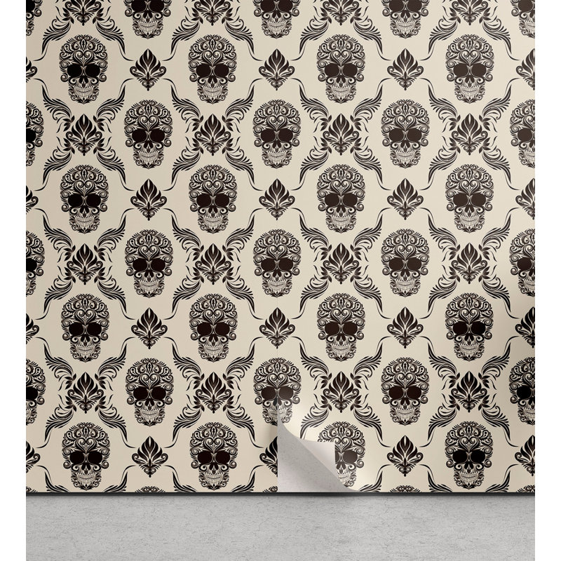 Fachini Halloween Skulls Peel and Stick Wallpaper Panel, 13" W x 100" L