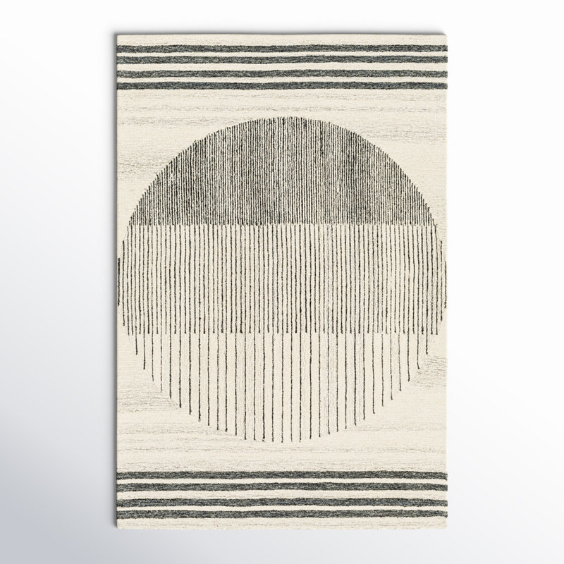 Uptown Geometric Hand Tufted Wool Area Rug in Beige/Black, Rectangle 4' x 6'