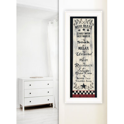 «Bath Rules», art mural encadré pour le salon, décoration murale par Linda Spivey