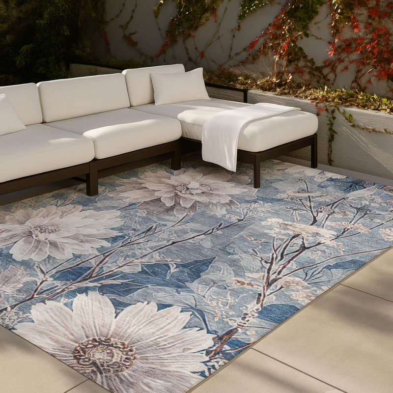 Machine Washable Indoor/Outdoor Chantille ACN2882 Floral Rug, Blue, 10' x 14'