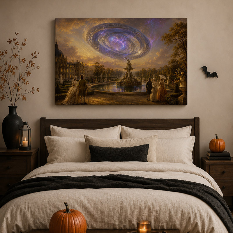 Fontaine du Grand Palais sous une galaxie tourbillonnante - Toile murale d'Halloween, H 20 po x l 30 po