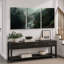 "Misty Forest Landscape Moody Green River Nature Hazy", reproduction d'art sur toile encadrée, 3 pièces-124478710-91258538