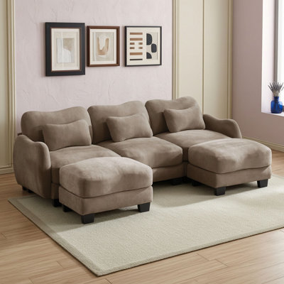 U-Shaped Sofa with 3 Waist Pillows and 2 Movable Ottomans