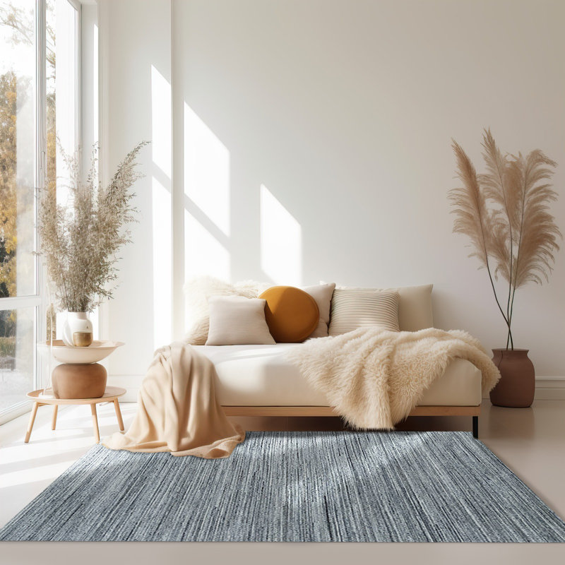 Tapis gris rayé en laine fait à la main Lori Baft Gabbeh, Rectangle 6 pi x 9 pi