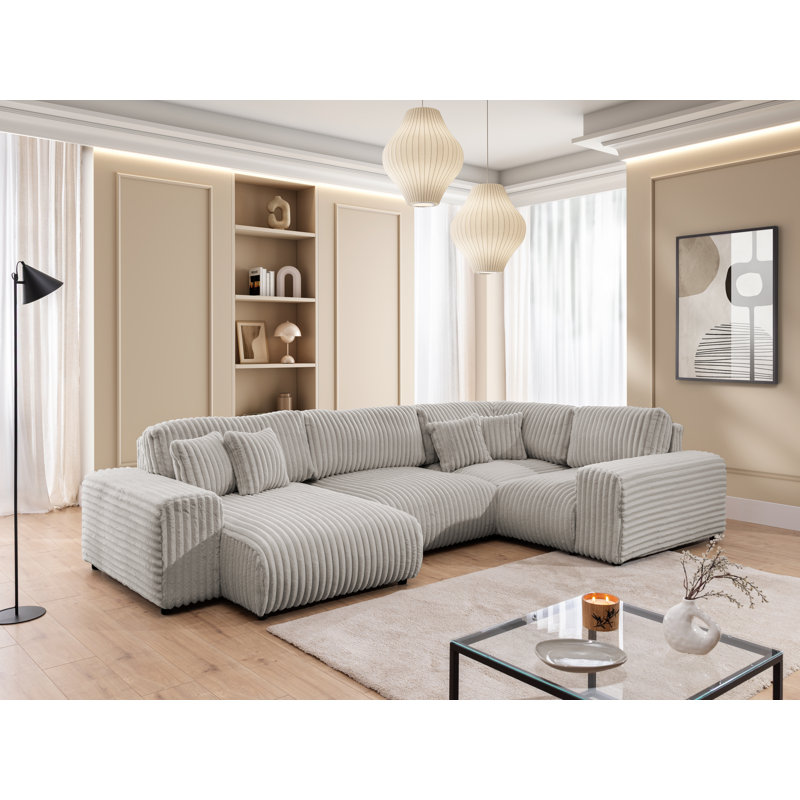 Mollis 6 Seater Corduroy Corner Sofa , Light Grey
