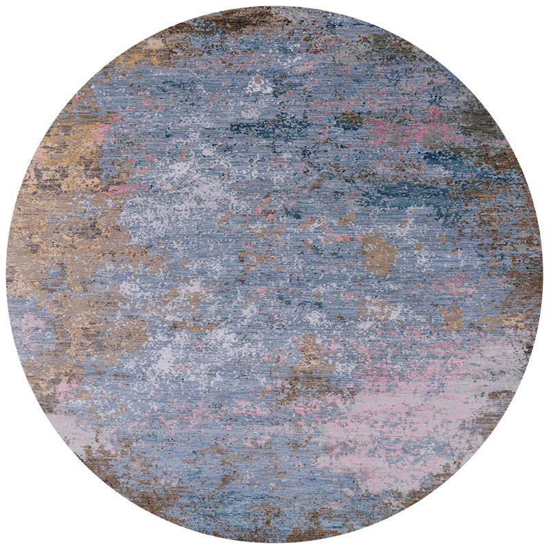 Tapis bleu / brun Brookeville, Rond 3 pi