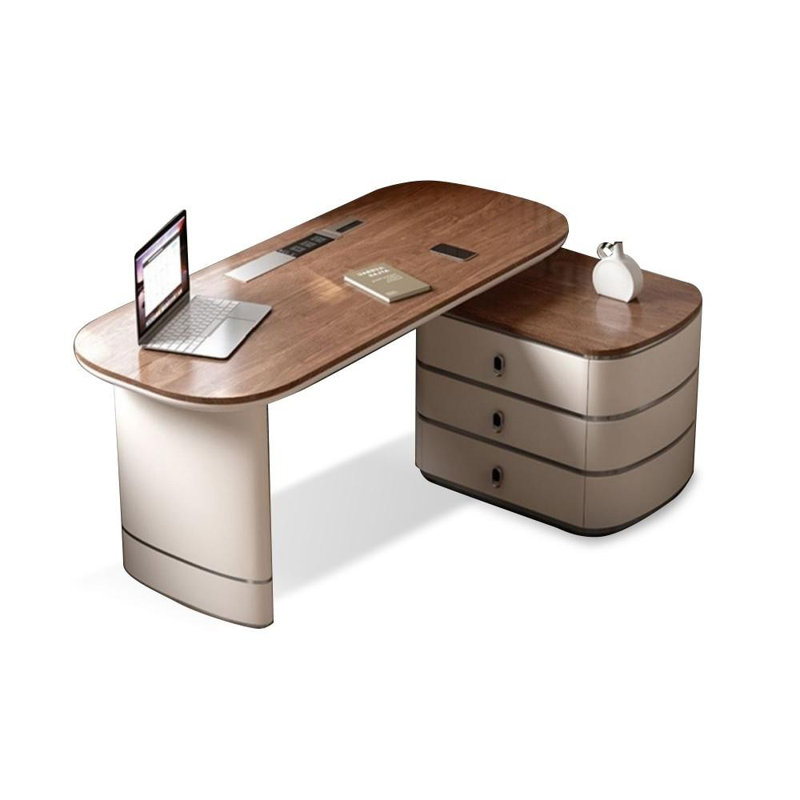 Bureau rectangulaire en noyer massif + bois manufacturé avec 3 tiroirs, H 29,53 po x l 55,12 po x P 27,56 po, Retour à droite