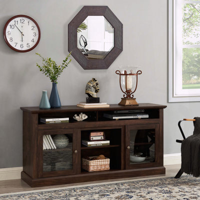 60-Inch Farmhouse TV Stand with Glass Doors and Adjustable Shelves for 65-Inch TVs
