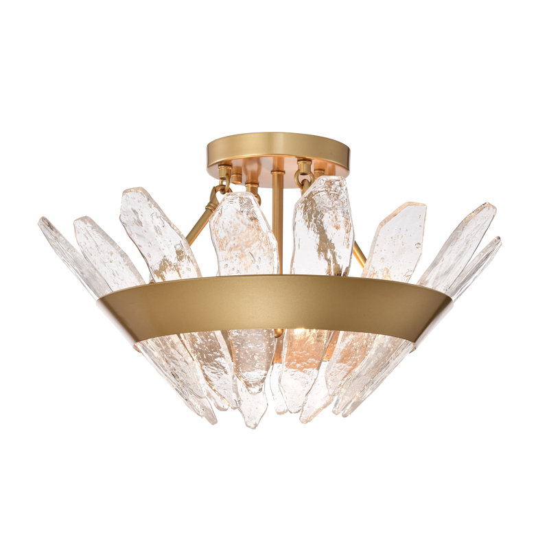 Plafonnier encastré moderne en verre grainé 3 lumières Daisy 19,1 po - Laiton brillant, Laiton brillant