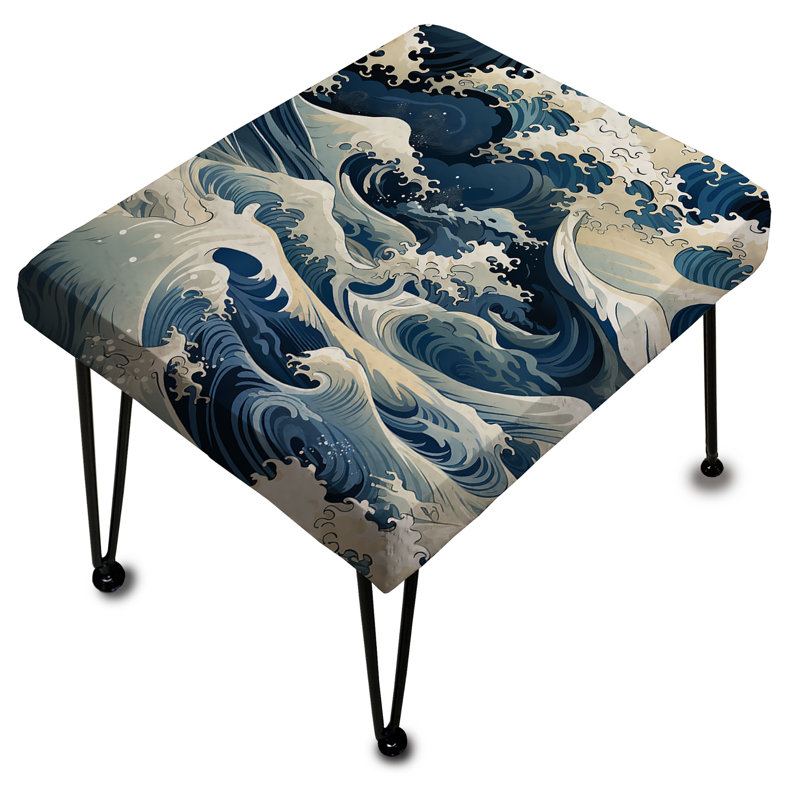 Bleu et blanc, vagues de tempête rétro - repose-pieds rectangulaire bord de mer