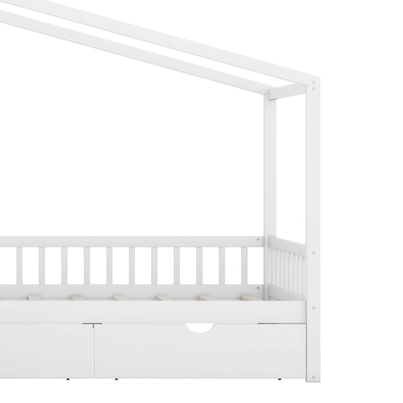Bladric Twin Size House Platform Bed with Three Storage Drawers, White