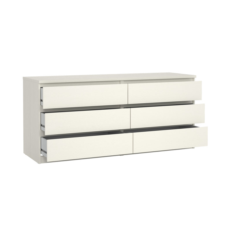 Jada 6 Drawer 60.5" W Double Dresser, White Wood Grain