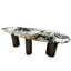 Table de salle à manger de luxe en pierre avec base en acier inoxydable - Conception ovale moderne pour les espaces contemporains
