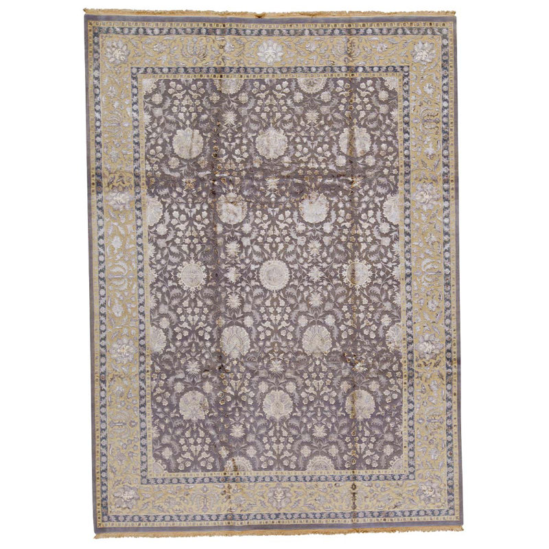 Tapis oriental gris / beige en viscose / laine noué à la main Nirvana