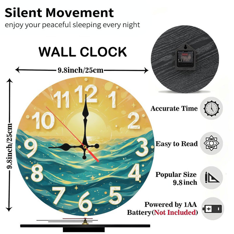 Horloge avec lever de soleil sur les vagues de l'océan