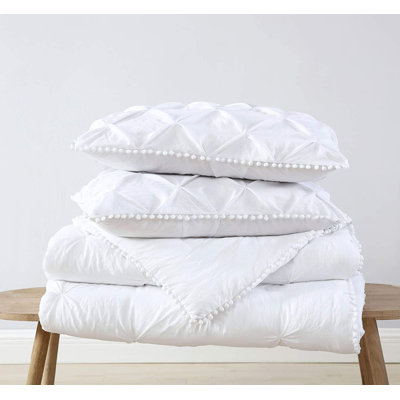 Natalia Washed Microfiber Pom Pom Pintuck Pleat Comforter Set