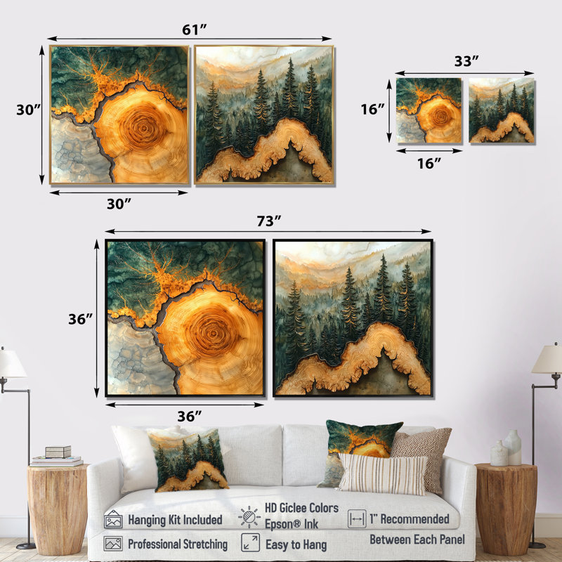 «Summer Birchwood Wood Slide Landscape I», art mural forêt, art mural traditionnel, toile 2 pièces, H 36 po x l 73 po, Blanc