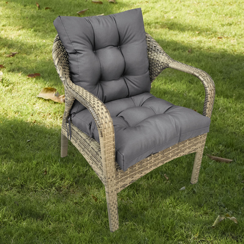 Outdoor Seat/Back Chair Tufted Cushion,All-Weather Patio Chair Cushion With Ties,For Patio Furniture, Dark Gray