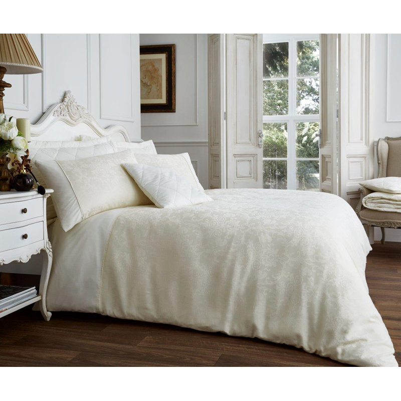 Cotton Blend Damask Duvet Cover with Pillowcases, Double - 2 Standard Pillowcases, Aubergine