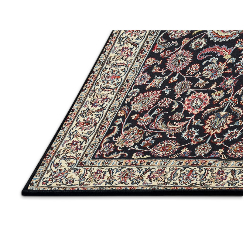 Tapis noir/bleu vert/gris traditionnel, Rectangle 7 pi x 9 pi