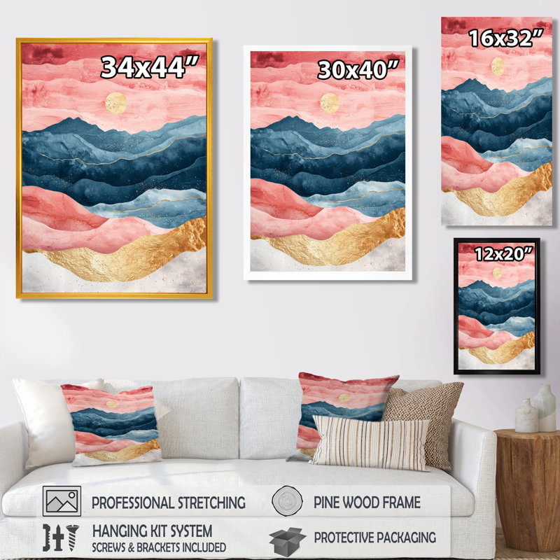 Baragrey, rose, bleu, paysage audacieux, montagnes audacieuses III - Montagnes, impressions encadrées, H 20 po x l 12 po
