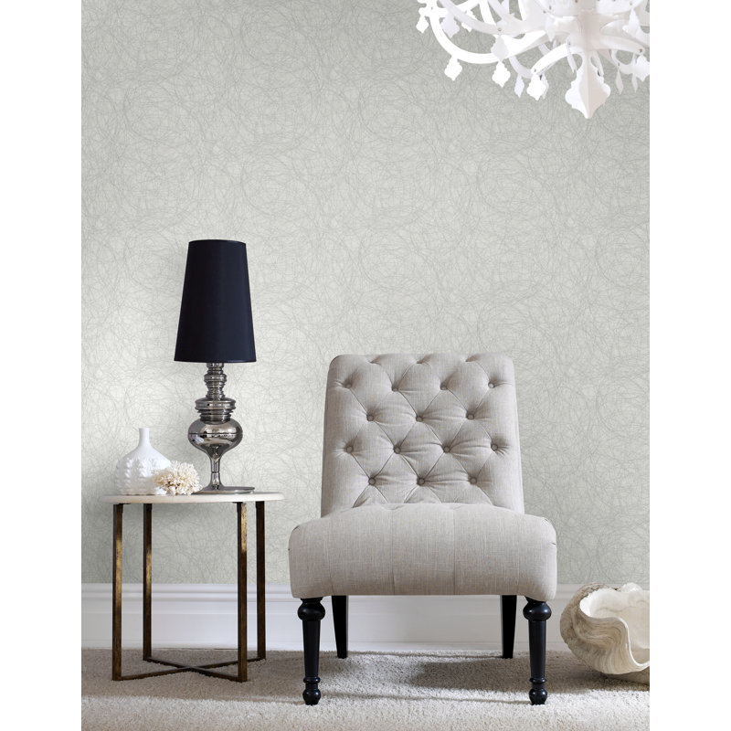 Geometric Vinyl Shimmer Wallpaper Roll, White/Silver