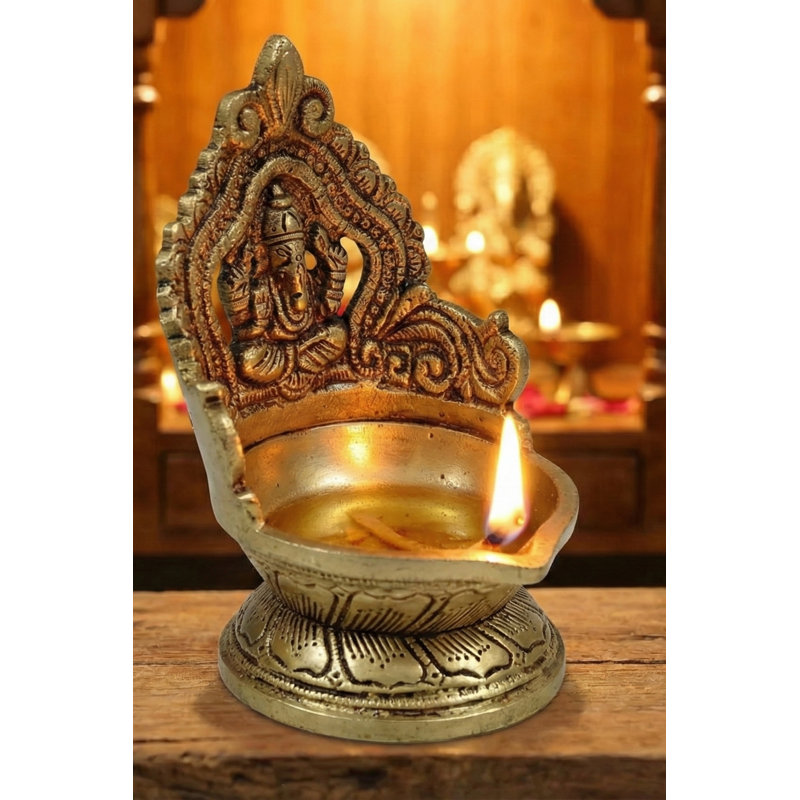 Lampe Ganesha en laiton fabriquée à la main 5 pouces Diya