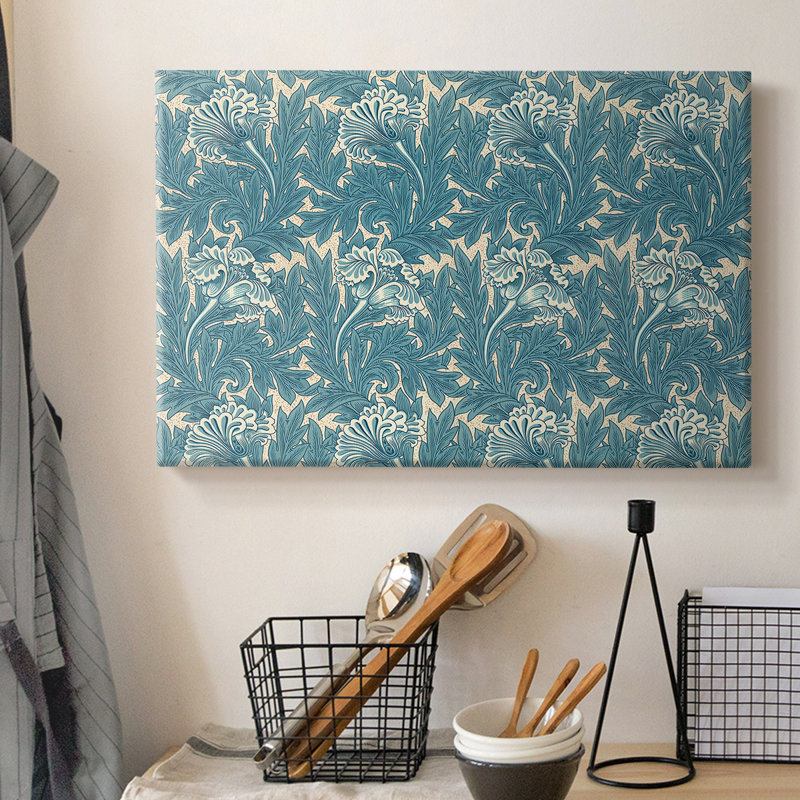 Motif floral de textile / papier peint (bleu sarcelle / monochrome) -William Morris-toile tendue avec châssis-c. Fin du 19e siècle