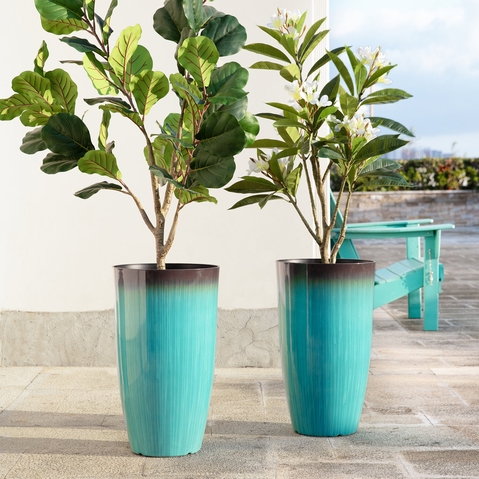 Pot Planter, Gradient Turquoise, 23.5"H X 13.75" W X 13.75"D