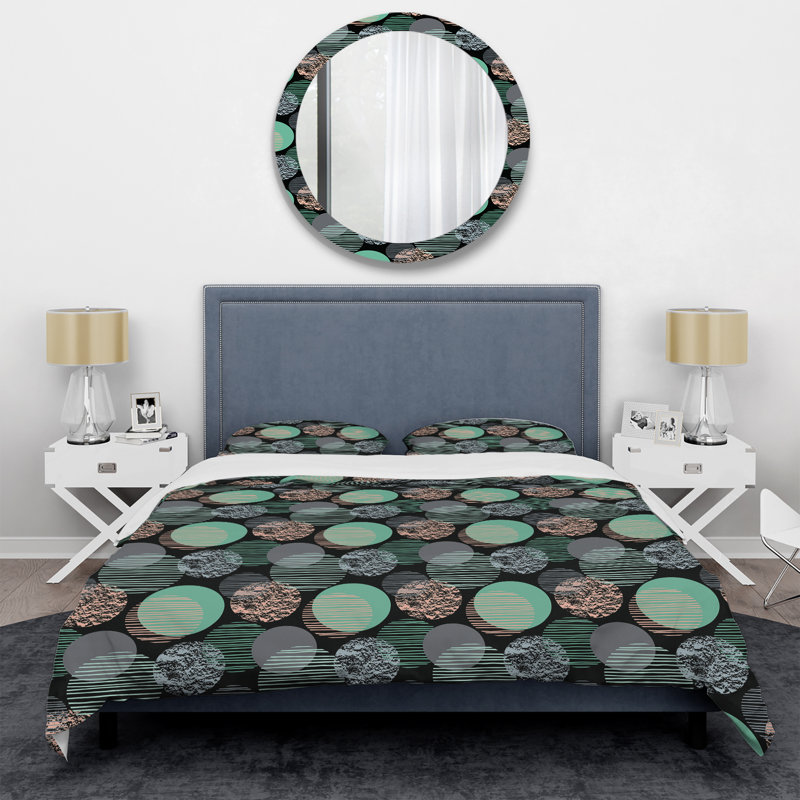 Green Circle Dots - Abstract Duvet Cover Set - Microfiber Polyester, Twin Duvet Cover + 1 Standard Sham
