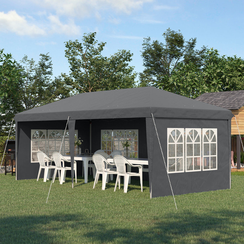 3 x 6m Pop-Up Gazebo with Removable Side Panels and Storage Bag, Grey
