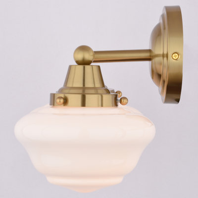 Eastgate 2-Light 15 in. Wide Antique Gold Traditional Bathroom Vanity Lighting Fixture, White Frosted Opal Glass Shade, Dimmable, LED Compatible, Over the Mirror Mounted Steel Wall Sconce