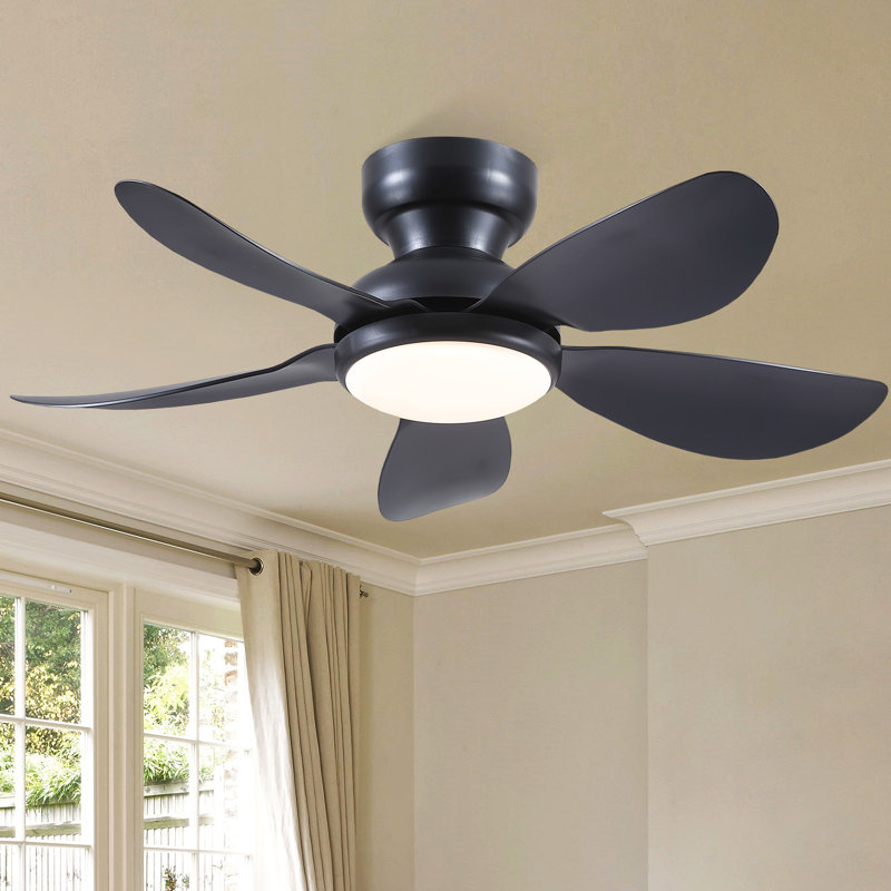 Ventilateur de plafond encastré à profil bas 32/36/46/52 po avec éclairage et télécommande, 36" Wide, Noir
