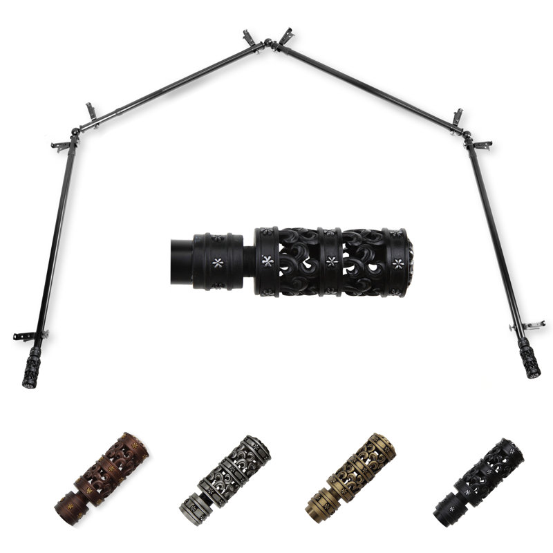 Tringle à rideaux simple à baie vitrée réglable de 28 à 48 po Yoselin, Noir, 18 po à 28 po (chaque côté)