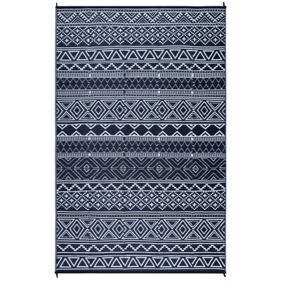 Waterproof Rugs Reversible Outdoor Rug for Patio, RV and Camping - Lightweight Non-Slip All-Weather Carpet - Indoor/Outdoor Mat, Black blue/white