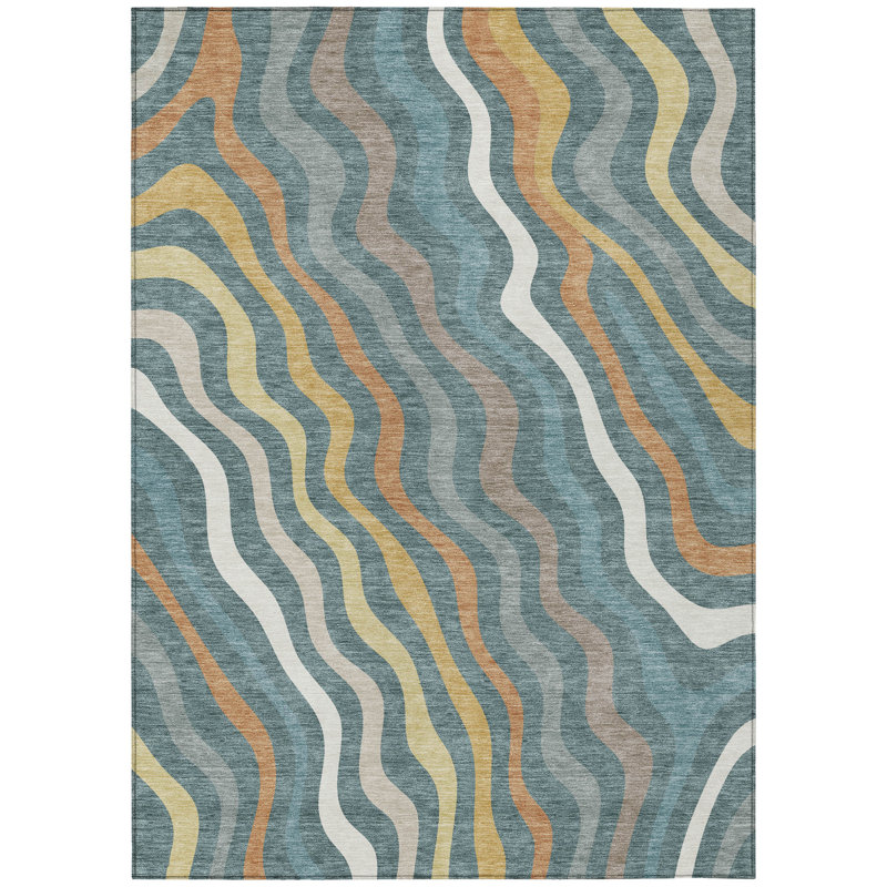 Machine Washable Indoor/Outdoor Chantille ACN2570 Abstract Rug, Teal, 8' x 10'