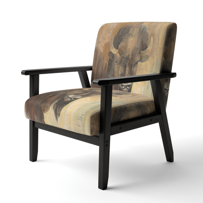 'Graviel - Into The Wild Gold Buffalo - Upholstered Modern Farmhouse Accent Arm Chair, Black
