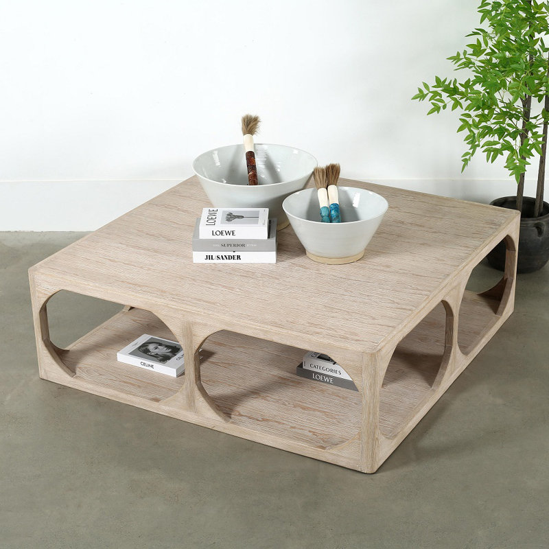 Peking Ming Solid Wood Coffee Table, 16" H x 50" L x 50" W, White