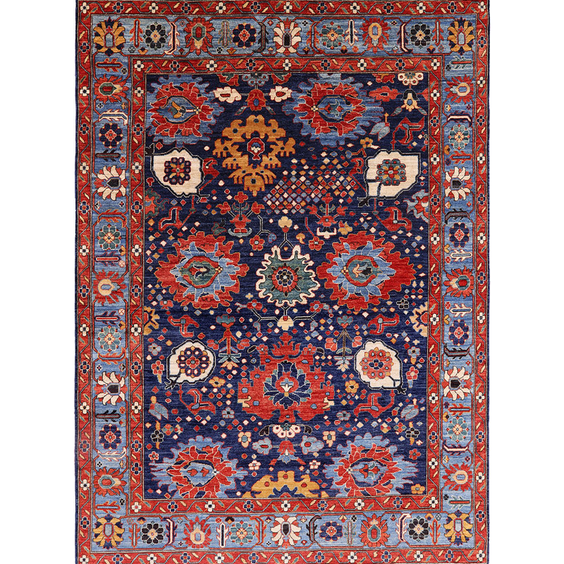 Tapis oriental rouge / bleu foncé Rindge, Rond 7 pi