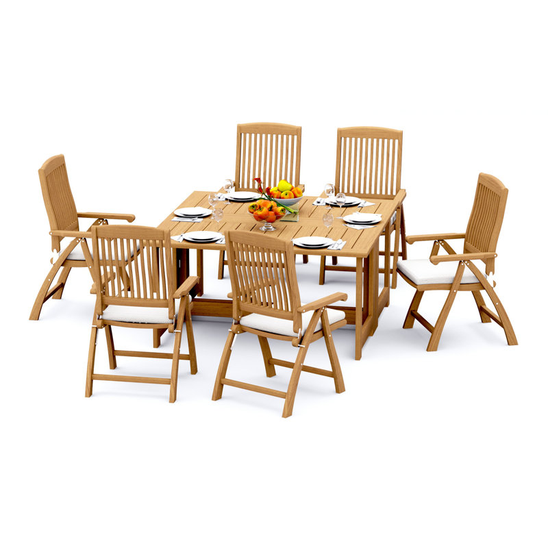 4 Seats 5 Pcs Grade-A Teak Wood Dining Set: 60" Square Rectangle Butterfly Table And 4 Marley Folding Reclining Arm Chairs #11MR1404