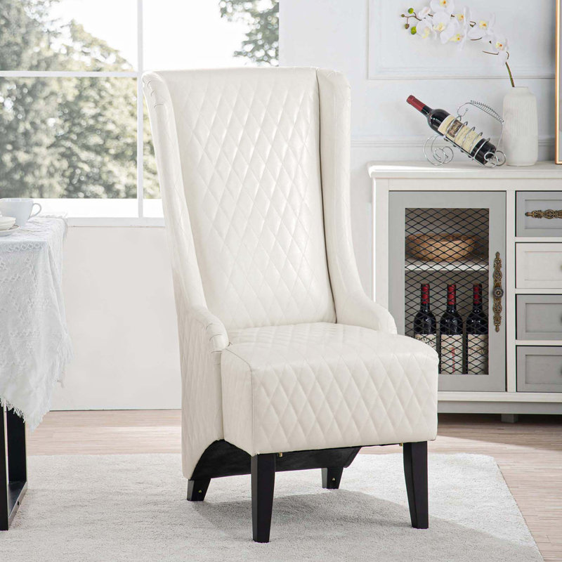 Fauteuil d'appoint à dossier haut d'inspiration rétro avec similicuir confortable et pieds en bois massif, Blanc