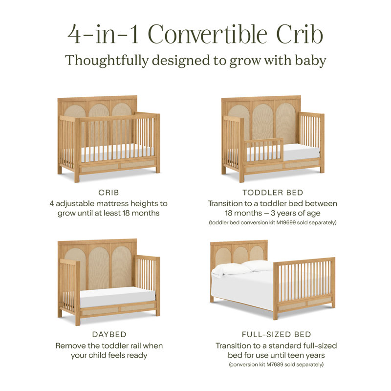 Eloise 4-in-1 Convertible Crib, Honey/Performance Sand Eco-Weave