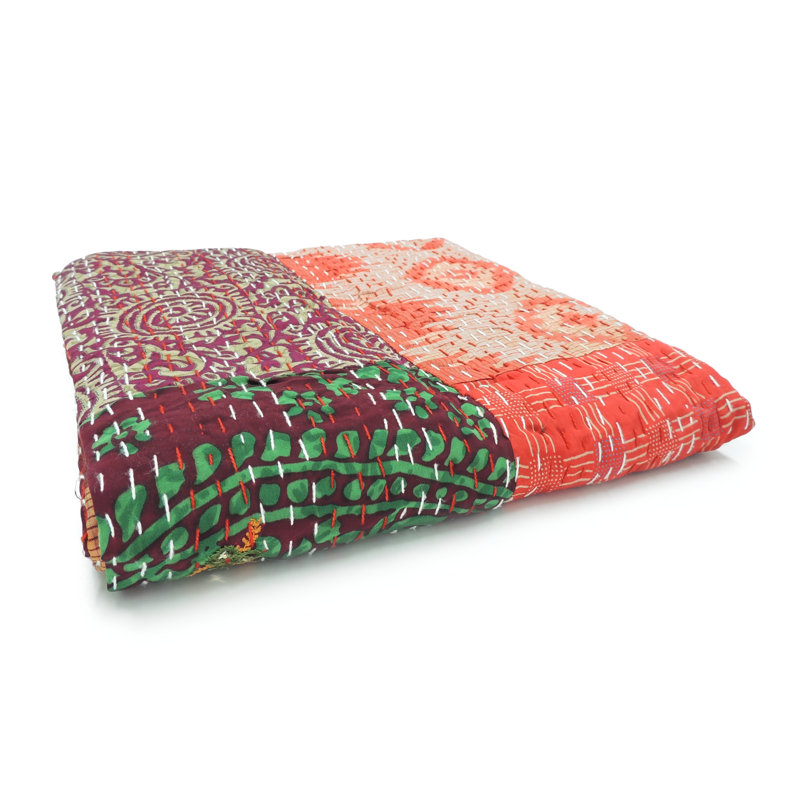 Handmade Maroon Cotton Silk Patchwork Throw Blanket