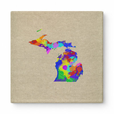 Michigan State Map Watercolor — Square Canvas Wall Art