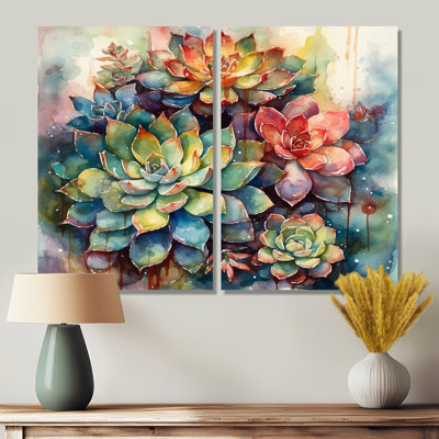 «Green Red Cactus Scenery IV», art mural sur toile vert traditionnel