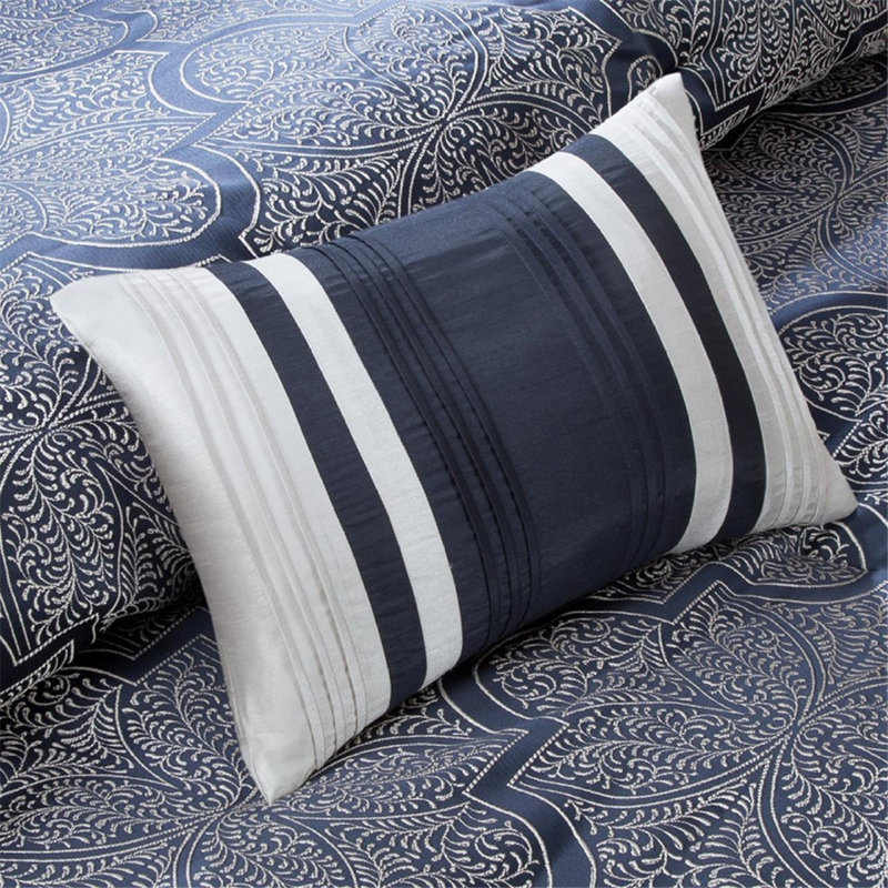 Ensemble de literie en jacquard élégant, polyester, bleu marine, pour les chambres modernes