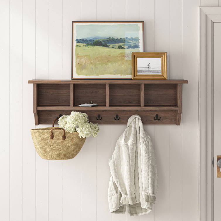 Alezzi Industrial 48 in. Solid Wood & Metal Coat-Rack With 6 Strong Coat Hooks and 4 Cubbies- 10 in. w x 7 in. d x 6 3/4 in. h - Tool Organization and Garage Storage