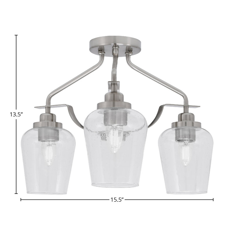 Odyssey 3 Light Semi-Flush Shown In Brushed Nickel Finish With 5” Clear Bubble Glass