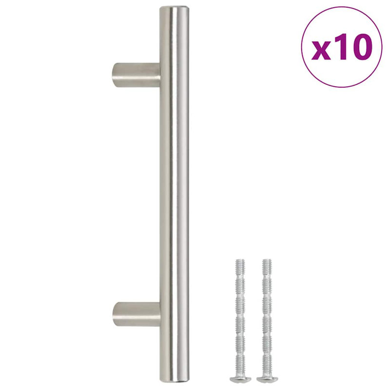 Metro Lane Cabinet Handles 10 Pcs Black 64 Mm Stainless Steel, Silver, 96mm