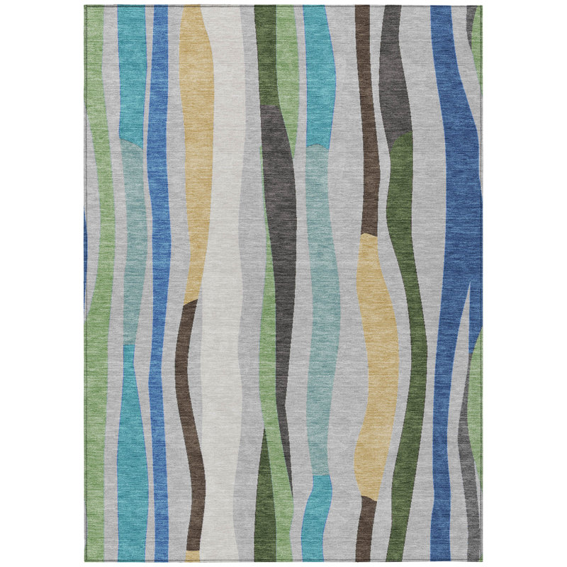 Machine Washable Indoor/Outdoor Husby ACN2188 Striped Rug, Rectangle 10' x 14'